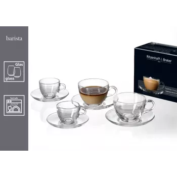 Ritzenhoff & Breker BARISTA Espresso rinkinys, 4 dalių, skaidraus stiklo, 80 ml puodeliai, tinka plauti indaplovėje 822038