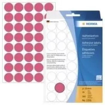 HERMA 2256 apvalios lipdukai su nuolatiniu klijavimu, švytinčiai raudonos spalvos, 19 mm, 960 lipdukų (24 lapai x 40)