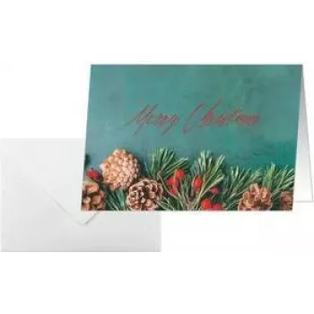 SIGEL DS642 Green Christmas A6 gulsčio formato atvirukai, 250 gsm baltas kartonas, rašaliniams/lazeriniams/ kopijavimo aparatams, 5 atvirukai su vokais