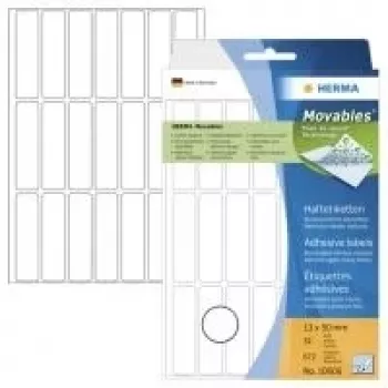 HERMA Movables 10606 savaiminio klijavimo popierinės etiketės, matinės baltos, 13 x 50 mm, 672 etiketės (32 lapai x 21), nuimamos