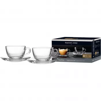 Ritzenhoff & Breker BARISTA Cappuccino rinkinys, 4 dalių, skaidraus stiklo, 220 ml puodeliai, galima plauti indaplovėje 822021