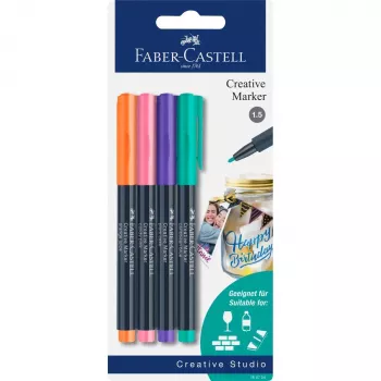 Faber-Castell Creative Marker rinkinys, 4 vnt., vandeninio pagrindo rašalas, bekvapis, nesitepantis, įvairių spalvų 160704