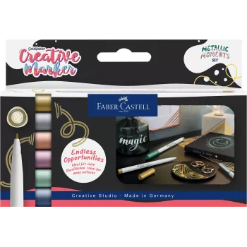 Faber-Castell Creative Marker Goldfaber Metallic Moments rinkinys, 6 vnt., vandeniniais dažais, bekvapiai, nesitepantys, įvairių metalinių spalvų 161107