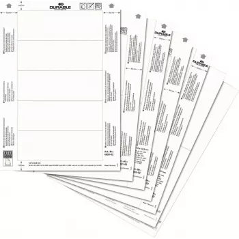 DURABLE įdedamos etiketės A4 210 x 297 mm, 10 lapų, baltos, kartonas 170 gsm, lazeriniams/rašaliniams spausdintuvams 485602