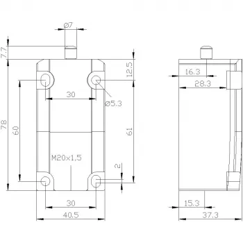 SIEMENS SIRIUS 3SE5 bazinis jungiklis padėties jungikliui 3SE5112-0, metalinis korpusas, 1NO+1NC momentinis, IP66/IP67, M20 kabelio įvadas 3SE51120LA00