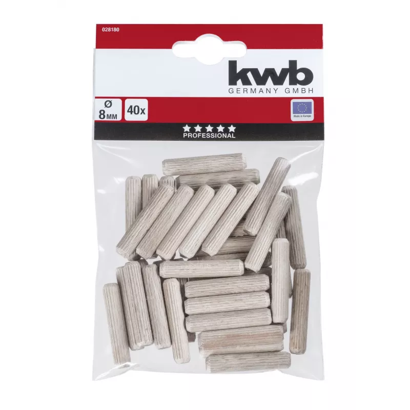 KWB 028180 mediniai kaiščiai 8 x 40 mm, 40 vienetų, bukas