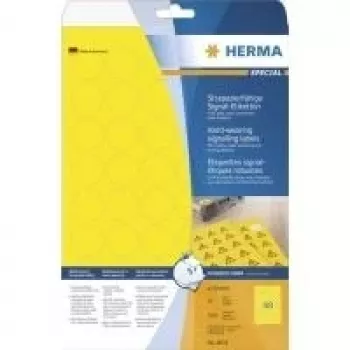 HERMA Special 8034 lipdukai – saviklijai, atsparūs oro sąlygoms, matiniai plėveliniai, geltoni, 30 x 30 mm, 1200 vnt. (25 lapai x 48)