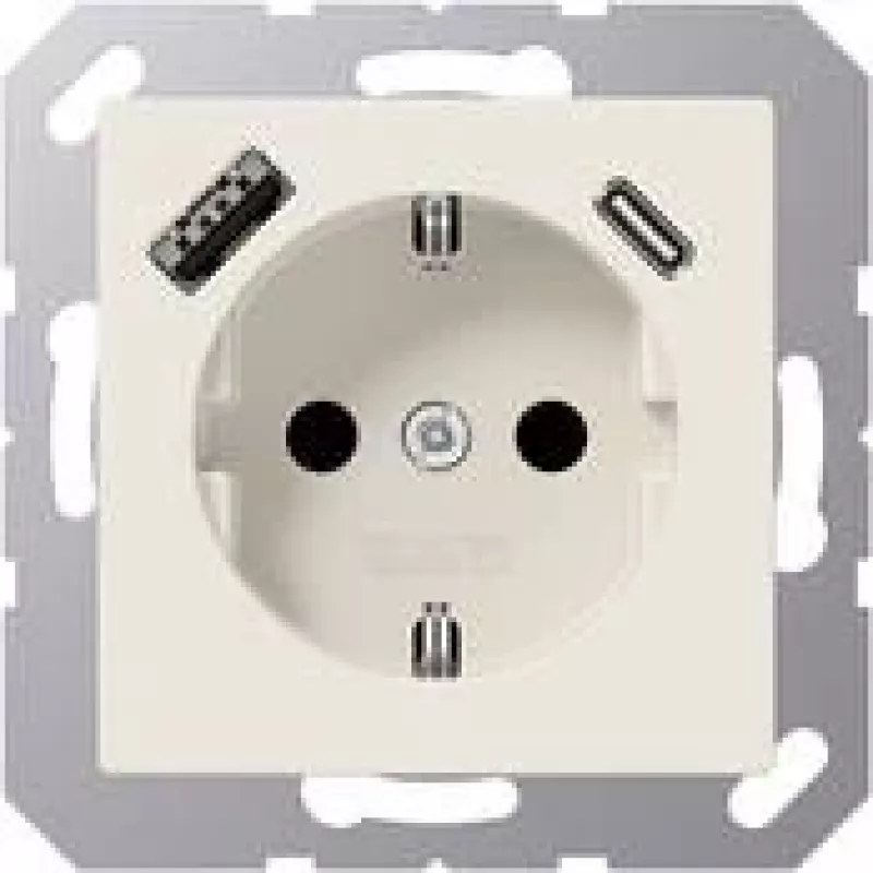 JUNG A 1520-15 CA SCHUKO kištukinis lizdas 16 A 250 V su USB įkrovikliu 1 x A tipo + 1 x C tipo, Safety Plus, AS serija, baltas (dramblio kaulo)