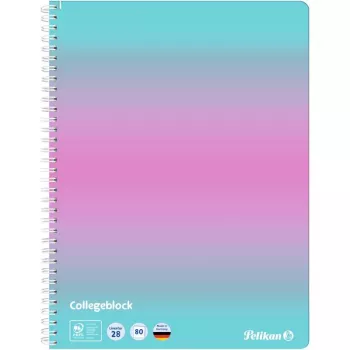 Pelikan College Block Color Edition A4 mėtų/rožinis bloknotas su linijomis ir 2 paraštėmis, 80 lapų, 70 g/m² be medienos, 4 skylių perforacija, 1 vnt. 400197019