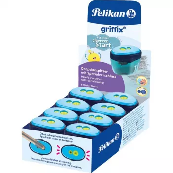 Pelikan griffix dvigubas pieštukų drožtukas su konteineriu, mėlynas, standartiniams ir storiems pieštukams 300008247