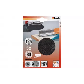 kwb 491308 šlifavimo diskai ekscentriniam šlifuokliui, grūdėtumas 80, Ø 125 mm, 5 vnt.