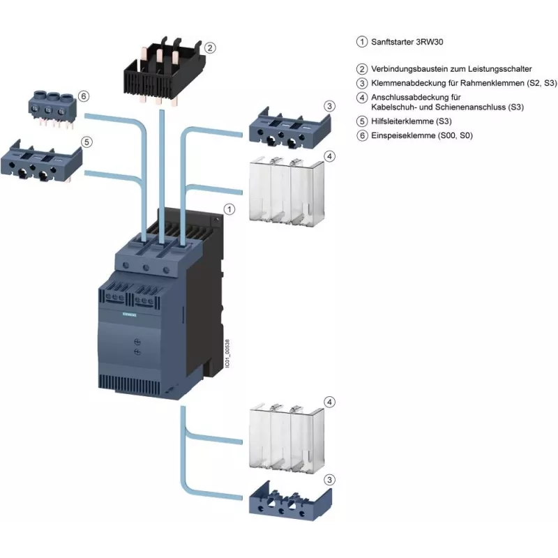 SIEMENS SIRIUS 3RW30361BB04 švelnaus paleidimo įrenginys, 400V, 32A, 15kW, 24V AC/DC valdymas