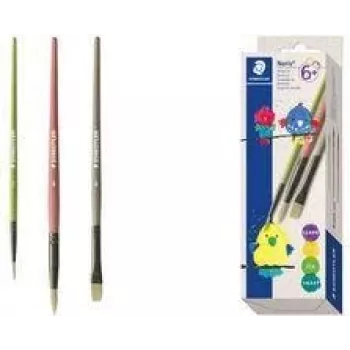 STAEDTLER Noris sintetinių teptukų rinkinys, 3 dalių, įvairių spalvų, perdirbto plastiko koteliai, metalinės įmovos (989R-S BK3)