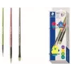 STAEDTLER Noris sintetinių teptukų rinkinys, 3 dalių, įvairių spalvų, perdirbto plastiko koteliai, metalinės įmovos (989R-S BK3)