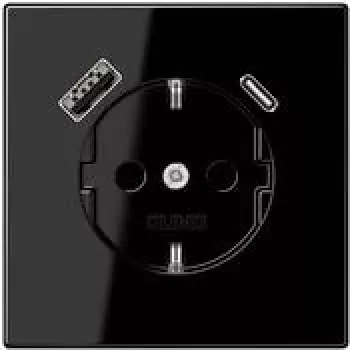 JUNG LS 1520-15 CA SW SCHUKO kištukinis lizdas 16 A su USB įkrovikliu 1 x A tipo + 1 x C tipo, Safety Plus, LS serija, juodas