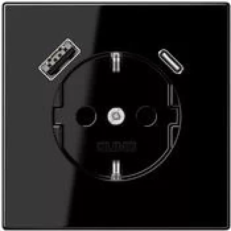JUNG LS 1520-15 CA SW SCHUKO kištukinis lizdas 16 A su USB įkrovikliu 1 x A tipo + 1 x C tipo, Safety Plus, LS serija, juodas