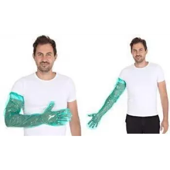 HYGOSTAR SOFTLINE LONG PLUS LDPE vienkartinės pirštinės, žalios, universalaus dydžio, elastinis rankogalis ties alkūne, lygios ir minkštos, 1 vnt. 2621