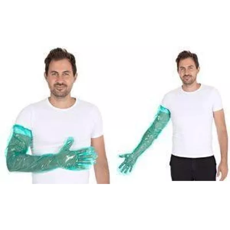 HYGOSTAR SOFTLINE LONG PLUS LDPE vienkartinės pirštinės, žalios, universalaus dydžio, elastinis rankogalis ties alkūne, lygios ir minkštos, 1 vnt. 2621