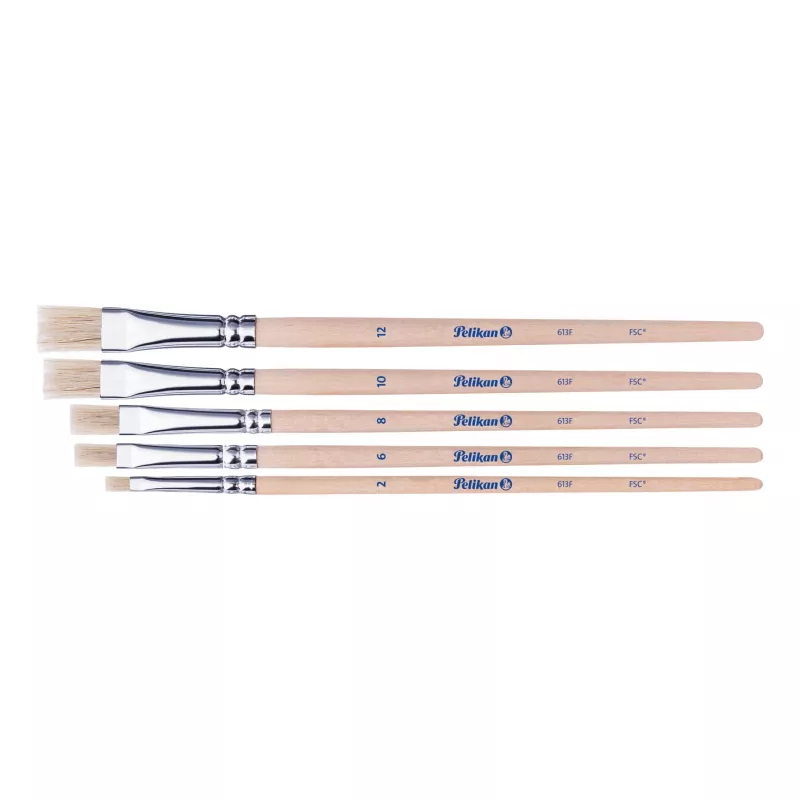 Pelikan Starter Brush Set, 5 šerelių teptukai su medinėmis rankenomis, įvairių dydžių, permatomu dėklu 300008263