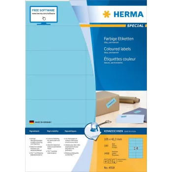 HERMA 4558 stačiakampės mėlynos lipnios etiketės, 13 x 38 mm, 1400 etikečių