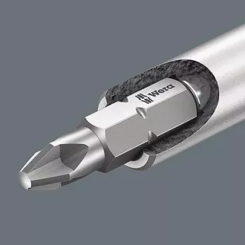 Wera 05073406001 nerūdijančio plieno atsuktuvų antgalių rinkinys, 7 dalių, Phillips PH1/PH2, Pozidriv PZ1/PZ2, plokščias 1,0x5,5, Hex-Plus 4/5 mm, 1/4 colio šešiabriaunis kotas, 25 mm ilgio