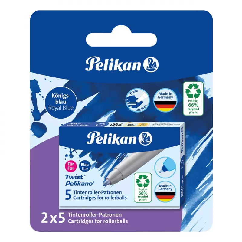 Pelikan ritinėlio rašiklio rašalo kasetės, 5 vnt., mėlynos (824705)