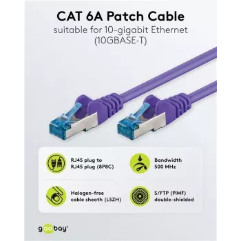 Wentronic Goobay CAT 6a S/FTP tinklo kabelis, RJ45, violetinės spalvos, 3 m, LSZH, varis 93789
