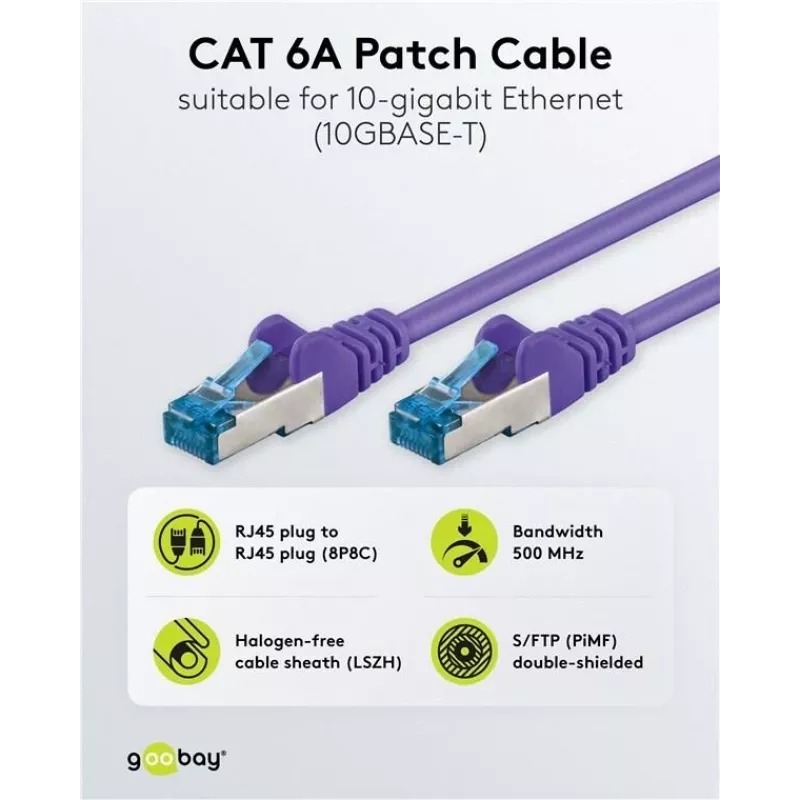 Wentronic Goobay CAT 6a S/FTP tinklo kabelis, RJ45, violetinės spalvos, 3 m, LSZH, varis 93789