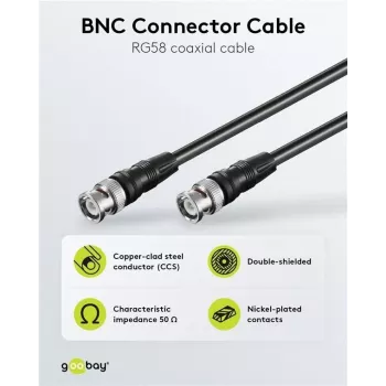 Wentronic Goobay BNC jungiamasis kabelis, juodas, 3 m - BNC male to BNC male, 75 Ohm koaksialinis 50089