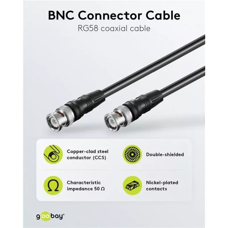 Wentronic Goobay BNC jungiamasis kabelis, juodas, 3 m - BNC male to BNC male, 75 Ohm koaksialinis 50089