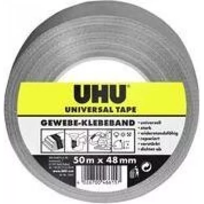 UHU Universal audinio lipni juosta, 48 mm x 50 m, pilka, ypač tvirta, poliesteriu padengta, 1 ritinys 46615