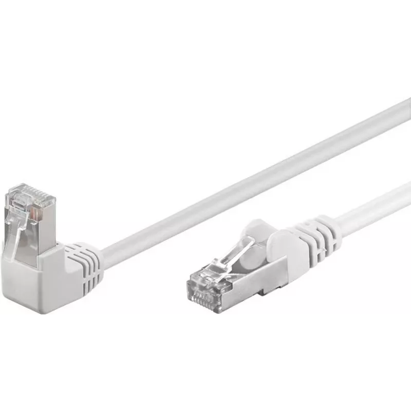 Wentronic Goobay CAT 5e tinklo kabelis, 1x 90° kampu, F/UTP, baltas, 5 m, CCA varis-aliuminis, 1x RJ45 90° (8P8C) 94182