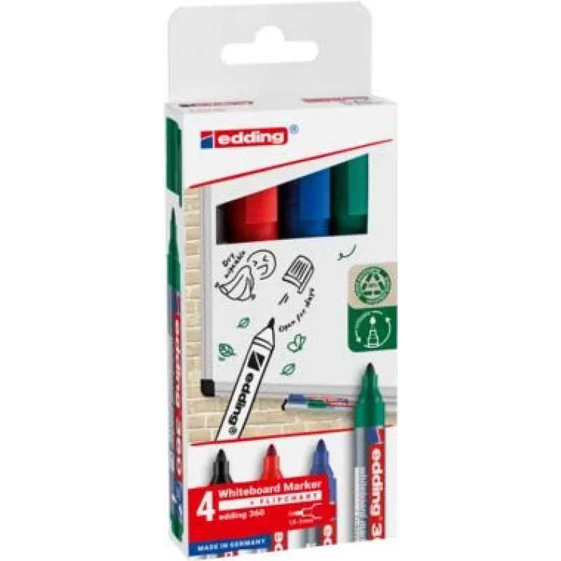 EDDING 360 Whiteboard Marker rinkinys, įvairių spalvų, 1,5-3,0 mm, 4 vnt. (4-360-4-2)