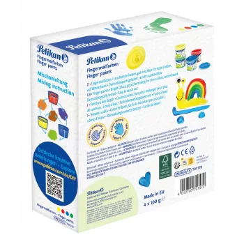 Pelikan Finger Paint Basic Colours, 4 dalių rinkinys, vandeniniai dažai, dermatologiškai testuoti, lengvai nuplaunami - 1 vnt. (701570)