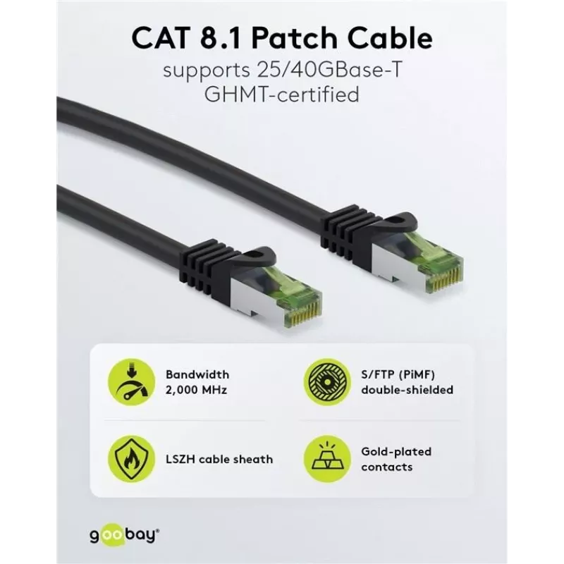 Wentronic Goobay CAT 8.1 tinklo kabelis S/FTP (PiMF), pilkas, 0,5 m 61114