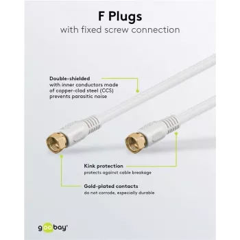 Wentronic Goobay SAT jungiamasis kabelis, 100% ekranuotas, auksuoti kontaktai, baltas, 7,5 m - F kištukas į F kištuką (67294)