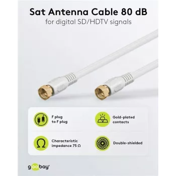 Wentronic Goobay SAT jungiamasis kabelis, 100% ekranuotas, auksuoti kontaktai, baltas, 7,5 m - F kištukas į F kištuką (67294)