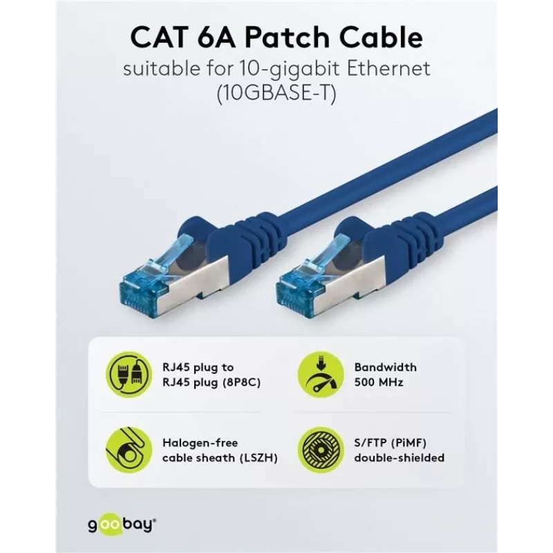 Wentronic 94131 Cat6a S/FTP tinklo kabelis, RJ-45 male to RJ-45 male, auksuoti kontaktai, 10 Gbps, 500 MHz