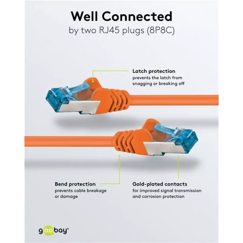Wentronic CAT6a S/FTP tinklo kabelis, RJ45 vyriškas-vyriškas, 1,5 m, oranžinis, LSZH, 10 Gbps, 500 MHz 95605