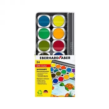 Faber-Castell Eberhard Faber Winner nepermatomų akvarelinių dažų rinkinys, 24 šviesios spalvos, permatomas nuimamas dangtelis, dviguba maišymo paletė 578324