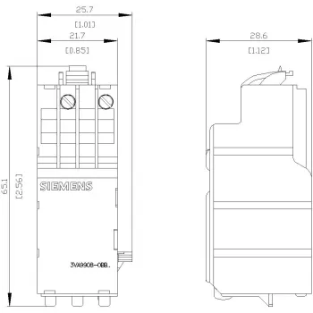 SIEMENS įtampos kritimo atleidiklis 208-230V AC 50/60 Hz, skirta 3VA grandinės pertraukikliams (3VA99080BB25)