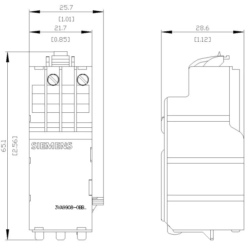 SIEMENS įtampos kritimo atleidiklis 208-230V AC 50/60 Hz, skirta 3VA grandinės pertraukikliams (3VA99080BB25)