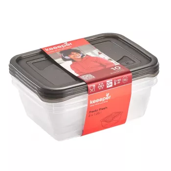 keeeper fredo fresh maisto laikymo indelių rinkinys, 3x 1,25 L, stačiakampiai, permatomu pagrindu ir pilku dangteliu 3067582700000