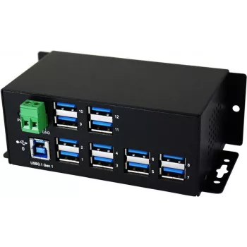 EXSYS EX-1112HMS 12 prievadų USB 3.2 Gen 1 pramoninis DIN-bėgio šakotuvas