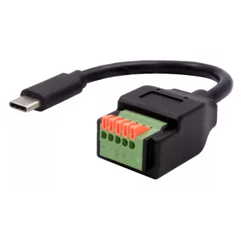 EXSYS USB-C vyriškas į 5 kontaktų terminalo bloko adapterio kabelis su mygtuku, USB 2.0, 15 cm EX-49123