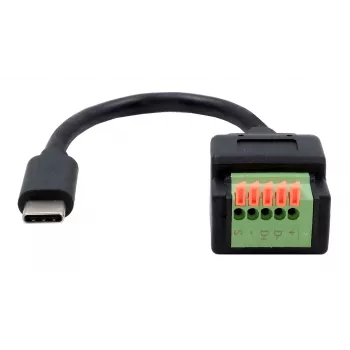 EXSYS USB-C vyriškas į 5 kontaktų terminalo bloko adapterio kabelis su mygtuku, USB 2.0, 15 cm EX-49123