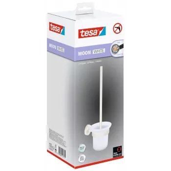 tesa MOON WHITE tualeto šepetys su laikikliu, savaiminio klijavimo, metalinis, matinis baltas 40571-00000-00