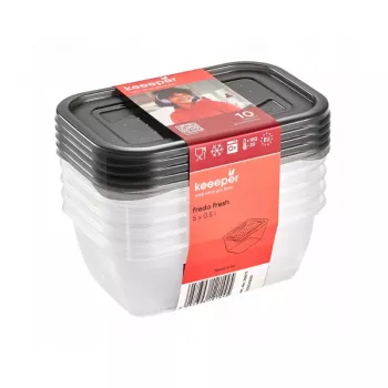 keeeper fredo fresh maisto laikymo indelių rinkinys, 5x 0,5 L, stačiakampiai, permatomi su pilkais dangteliais 3067282700000