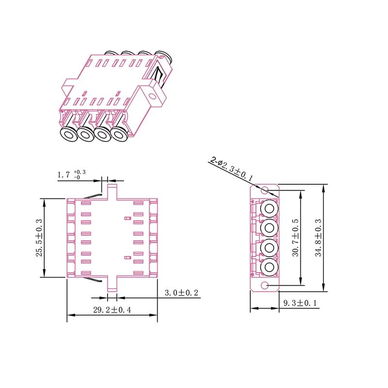 LogiLink LC-Duplex Quad šviesolaidinių adapterių rinkinys, violetinis, 12 vnt. FA04LC7