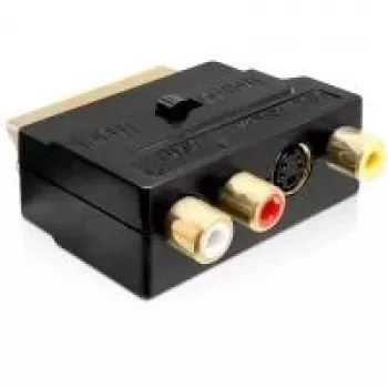 Wentronic Goobay SCART adapteris, SCART male į 3 RCA female + 4-Pin Mini-DIN female, juodas 50499